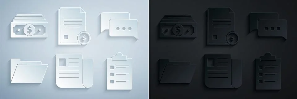 Set File document, Speech bubble chat, Document folder, Clipboard with checklist イラスト素材