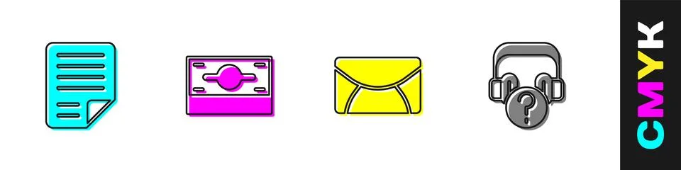 Set File document, Stacks paper money cash, Mail and e-mail and Headphones .. 库存插图