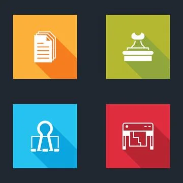 Set File document, Stamp, Binder clip and Plotter icon. Vector Illustrazione stock