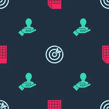 Set File document, Target sport and Hand for search people on seamless pattern Stock Illustration