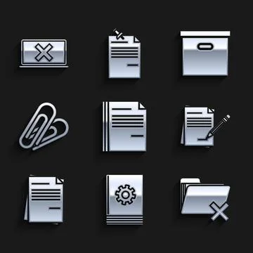 Set File document, User manual, Delete folder, Blank notebook and pencil with Illustrazione stock