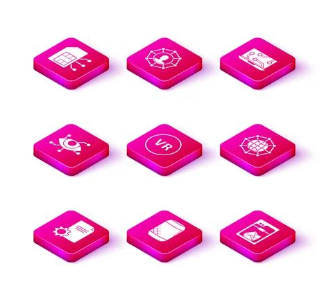 Set File document, Voice assistant, Virtual reality, 3D printer, Global Ilustração Stock