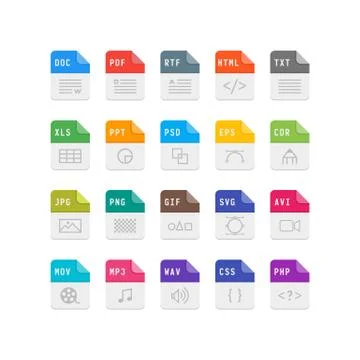 Set of file format flat icons. vector illustration 스톡 일러스트