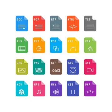 Set of file format flat icons. vector illustration Stockillustratie