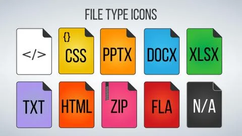 Set of File Formats icons. Vector illustration isolated on white background. Stock Illustration
