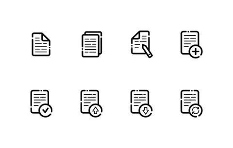Set of file management document and administration icons. Sheet of paper logo 스톡 일러스트