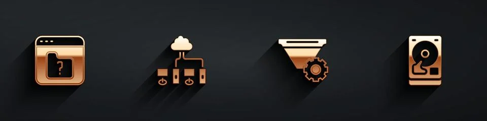 Set File missing, Computer network, Filter setting and Hard disk drive HDD icon Stock Illustration