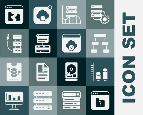 Set File missing, Data analysis, Hierarchy organogram chart, Server, Data, Web Stock Illustration