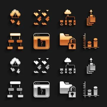 Set File missing, Data export, analysis, Folder and lock, Hierarchy organogram Illustrazione stock