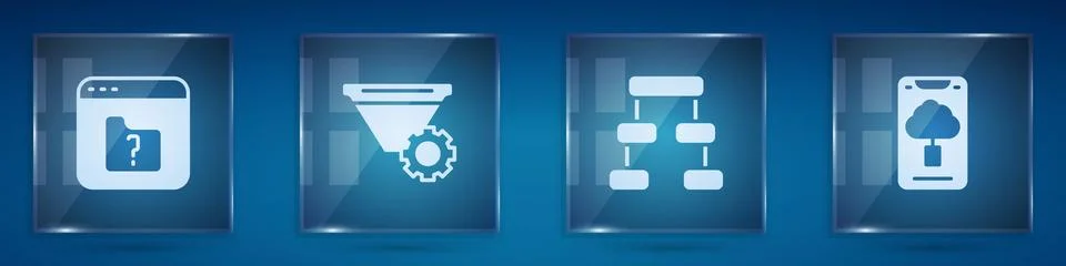Set File missing, Filter setting, Hierarchy organogram chart and Cloud Illustrazione stock