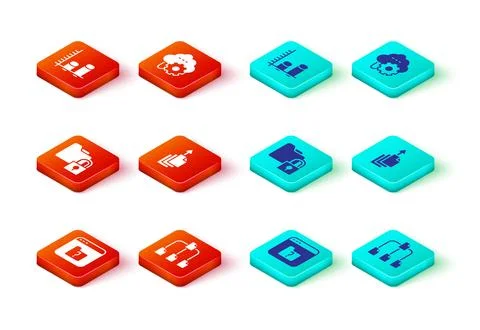 Set File missing, Folder tree, and lock, Data export, Cloud technology data Stock Illustration