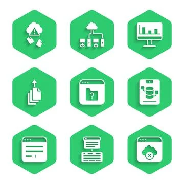 Set File missing, Server, Data, Web Hosting, Failed access cloud storage, B.. Stock Illustration