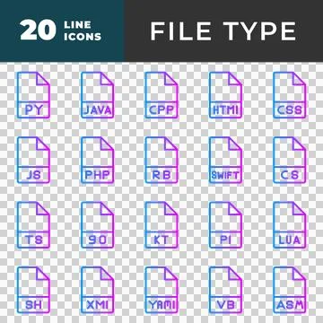 Set file type document programming extension icon symbol, with gradient Stock Illustration