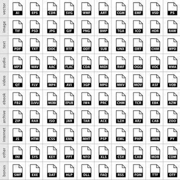 Set file types icons in flat style Illustrazione stock