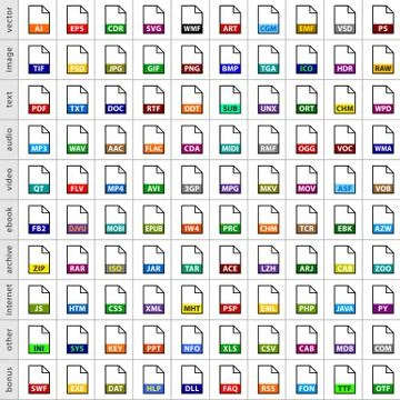 Set file types icons in flat style Illustrazione stock