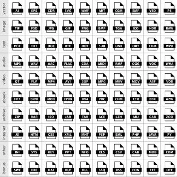 Set file types icons in flat style Illustrazione stock