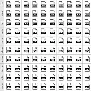 Set file types icons in flat style Illustrazione stock