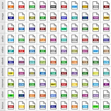 Set file types icons in flat style Illustrazione stock