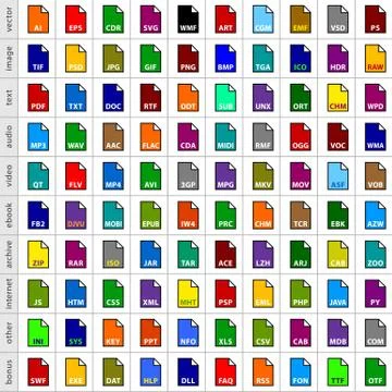 Set file types icons in flat style Illustrazione stock