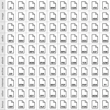 Set file types icons in flat style Stock-Illustration