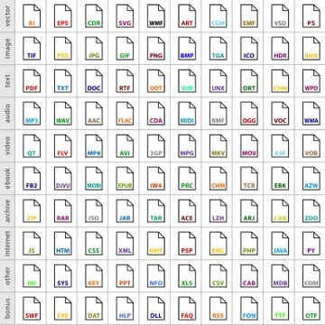 Set file types icons in flat style Stock-Illustration
