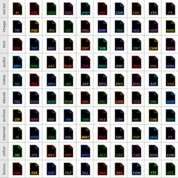 Set file types icons in flat style Stock-Illustration