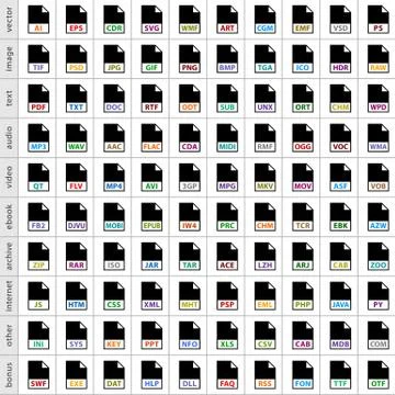 Set file types icons in flat style 스톡 일러스트