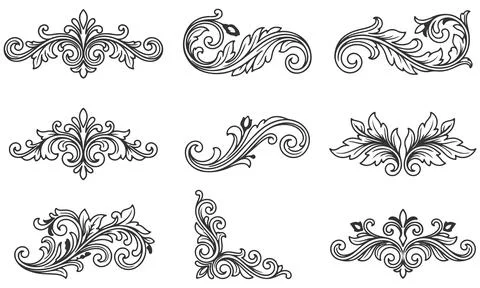 Set of filigree flourishes decorative elements for classic and wedding design Illustrazione stock