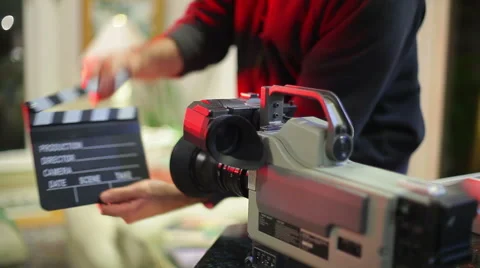 On set film making slate clapper movieset movie making film maker Stock Footage 58631727