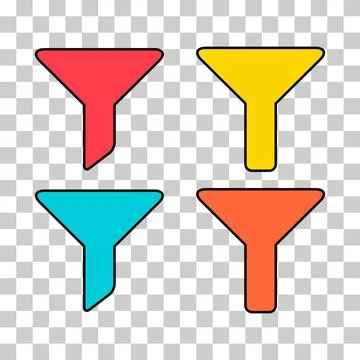 Set of filter button web shape icon, filtering symbol, funnel sign vector ill 스톡 일러스트