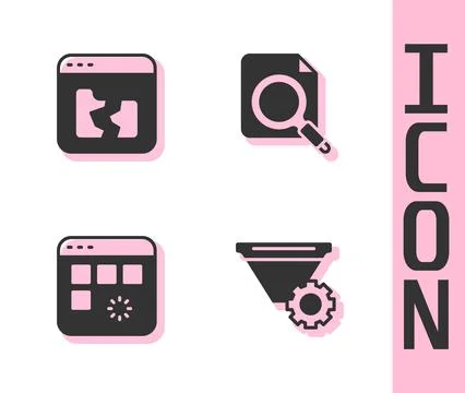 Set Filter setting, Broken file, Loading data window and Search concept wit.. Stock Illustration