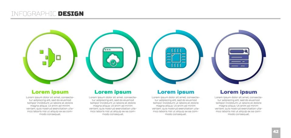 Set Filter setting, Cloud technology data transfer, Processor with CPU and Stock Illustration