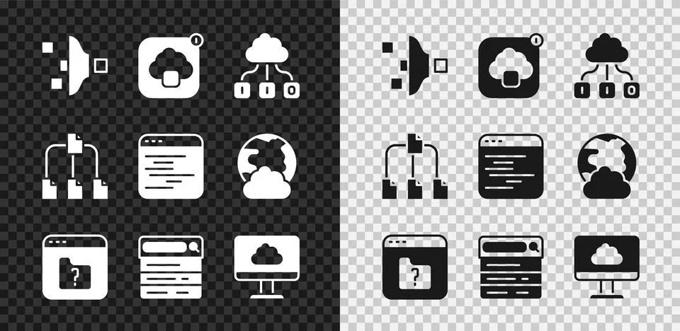 Set Filter setting, Cloud technology data transfer, File missing, Search engine Stock Illustration