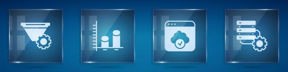 Set Filter setting, Data analysis, Cloud technology data transfer and Server and 스톡 일러스트