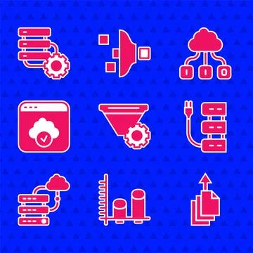 Set Filter setting, Data analysis, export, Server, Network cloud connection Stock Illustration