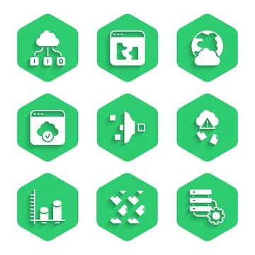 Set Filter setting, Data stream, Server and gear, Cloud hacking, analysis, .. 스톡 일러스트