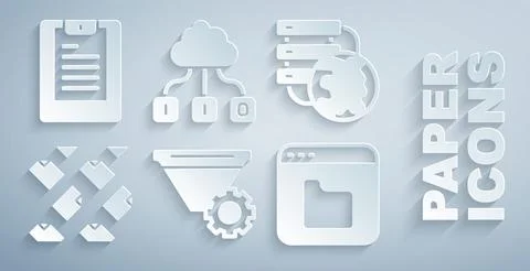 Set Filter setting, Network cloud connection, Data stream, Browser files, Cloud Stock Illustration