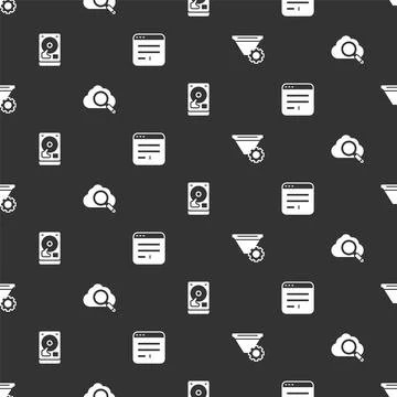 Set Filter setting, Search cloud computing, Hard disk drive HDD and Browser Illustrazione stock