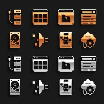 Set Filter setting, Search engine, Cloud technology data transfer, Server, Data Stock Illustration