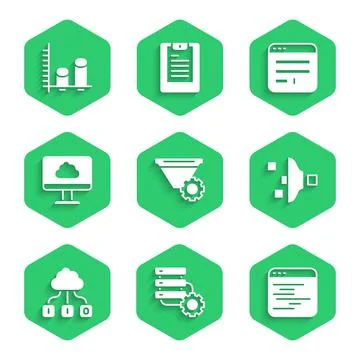 Set Filter setting, Server and gear, Software, Cloud technology data transfer Stock Illustration