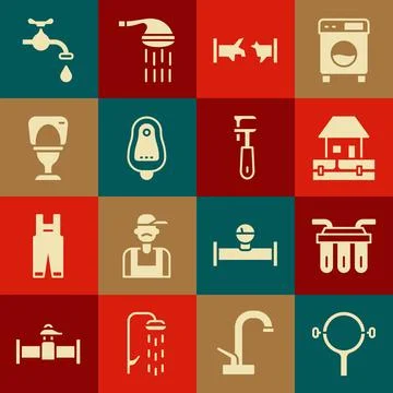 Set Filter wrench, Water filter, supply pipes, Broken, Toilet urinal or pis.. Ilustração Stock