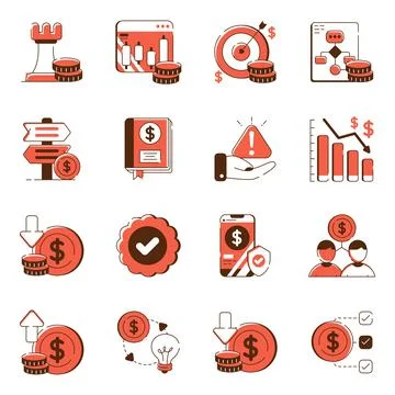 Set of Finance and Analytics Flat Icons Stock Illustration