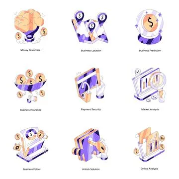 Set of Finance and Analytics Isometric Illustration Stock Illustration