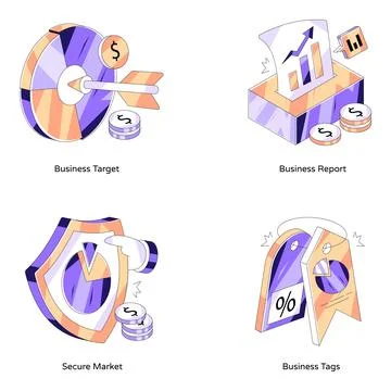 Set of Finance and Security Isometric Illustration Stock Illustration