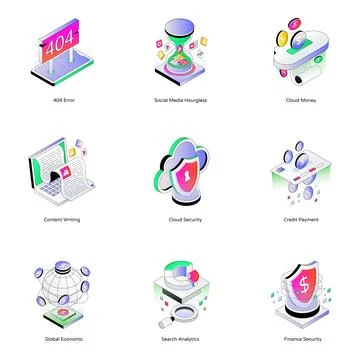 Set of Finance and Security Isometric Icons Stock Illustration