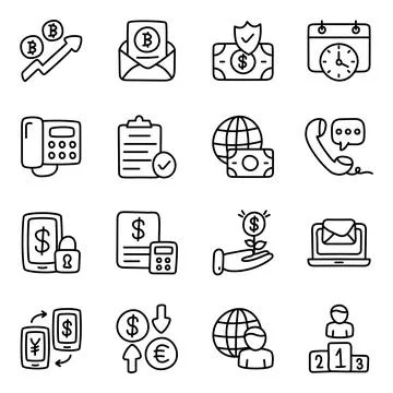 Set of Finance and Statistics Linear Icons Stock Illustration