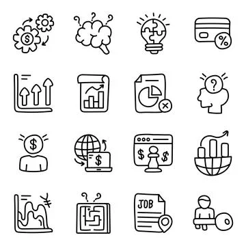 Set of Finance and Statistics Linear Icons Illustration