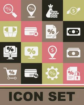 Set Finance document and lock, Stacks paper money cash, Money bag coin, Credit Illustrazione stock