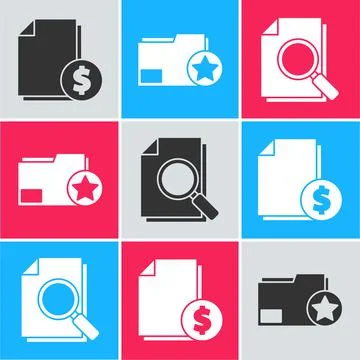 Set Finance document, Document folder with star and Document with search icon Stock Illustration