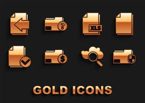 Set Finance document folder Document protection Search cloud computing and ch Illustrazione stock